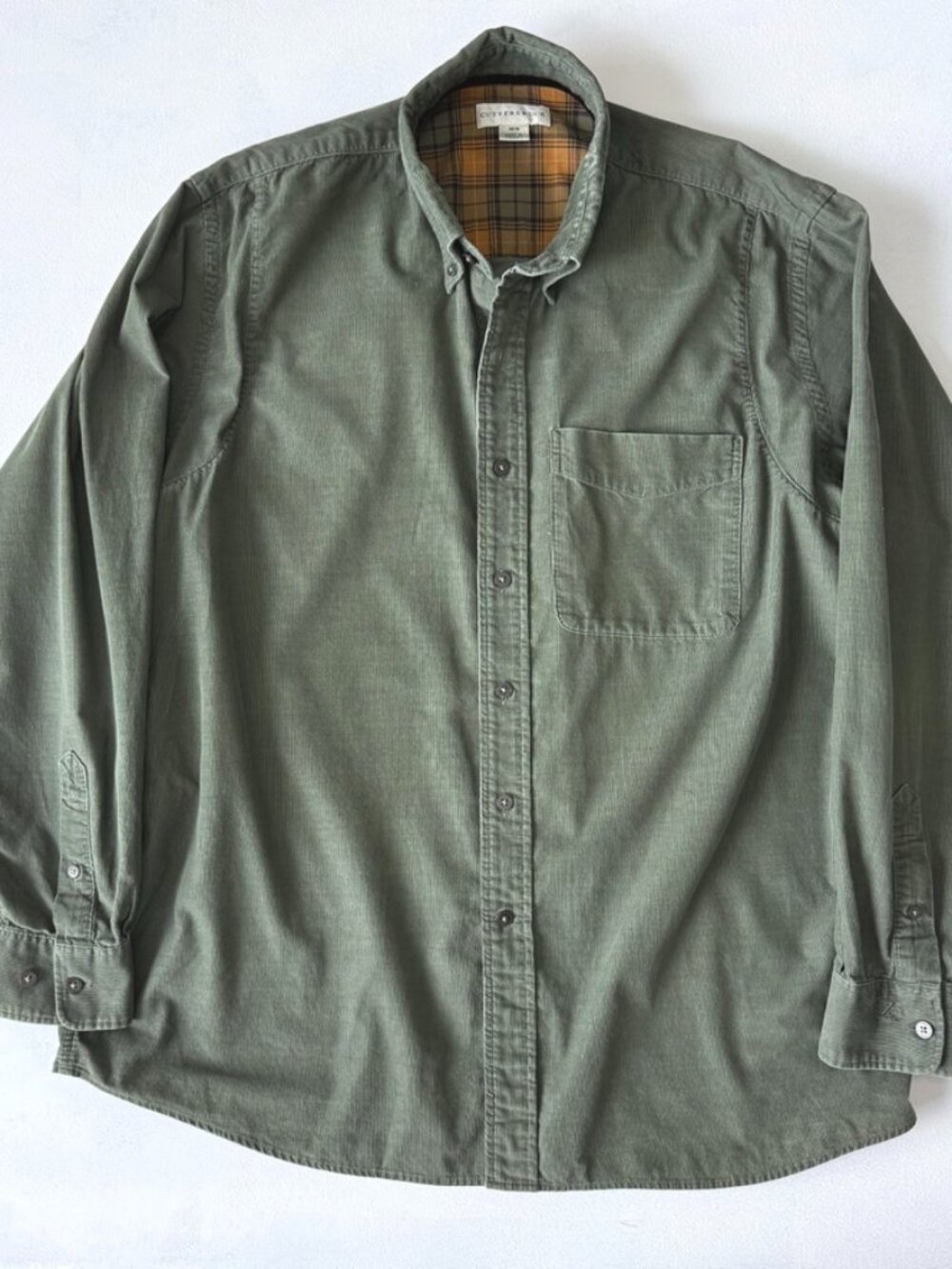 Cutter & Buck Button Down Shirt Corduroy Olive Green Medium